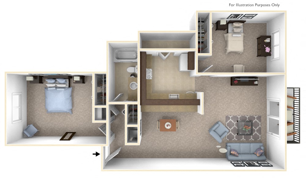 Floor plan for 2 beds, 1 bath, 825 sqft